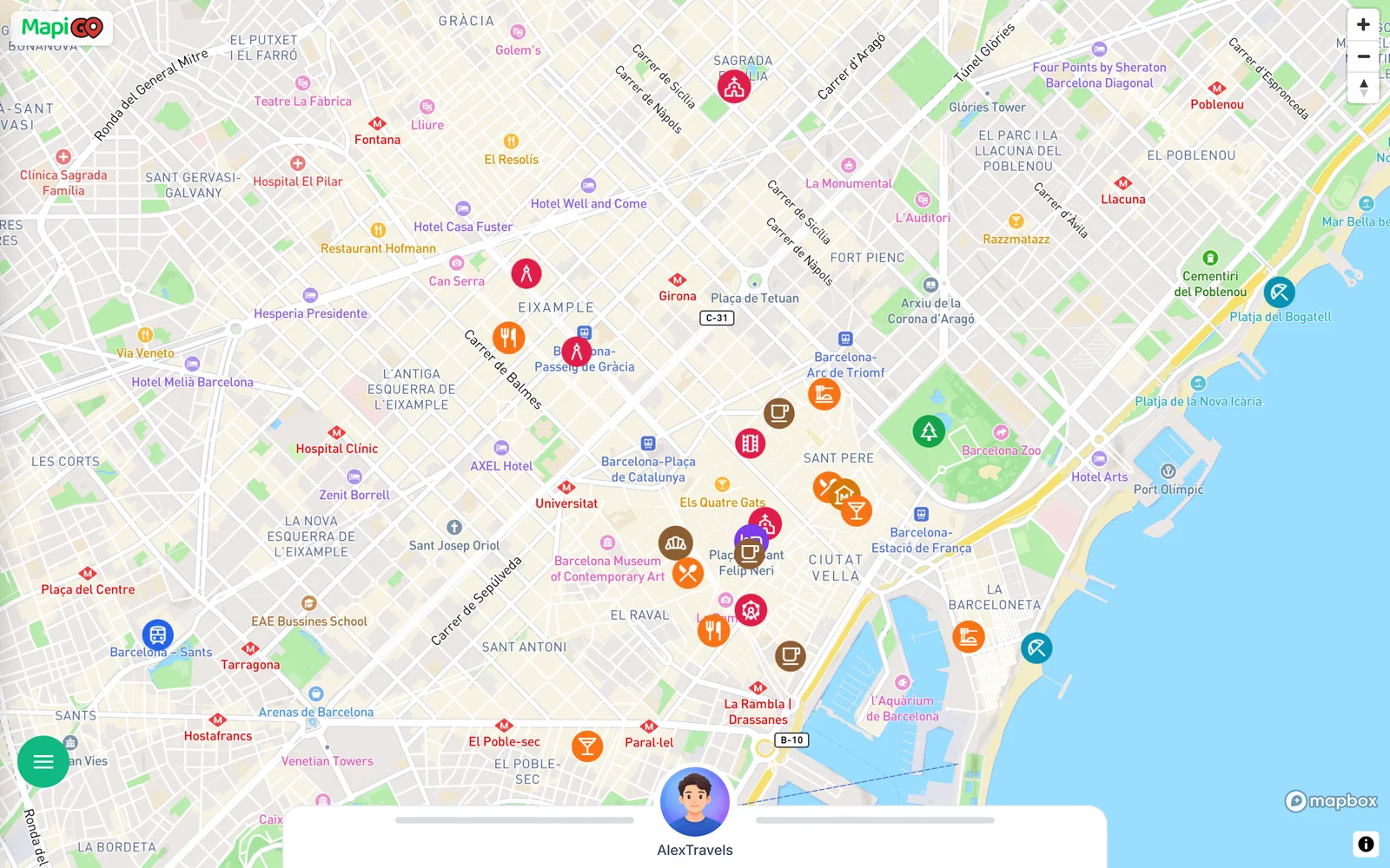 Osadzona mapa wycentrowana na Barcelonie
