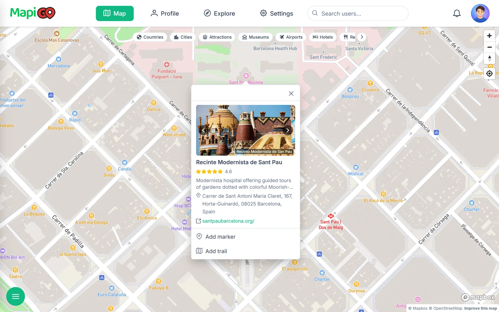 Widok dodawania markera z danymi Google
