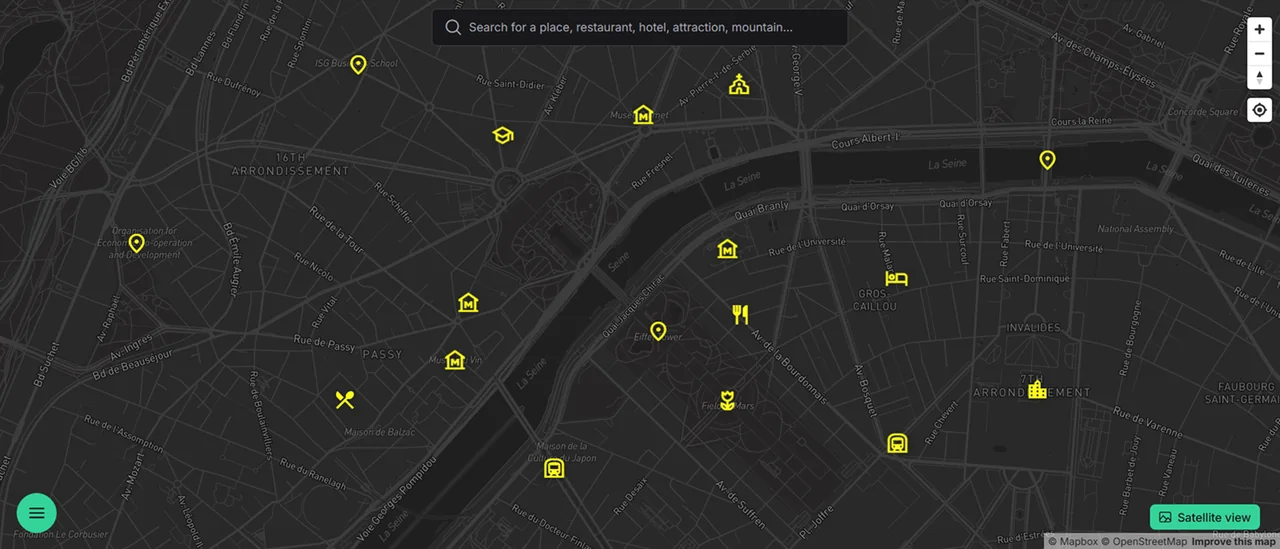 Mapa MapiGO z własnymi markerami miejsc w Paryżu